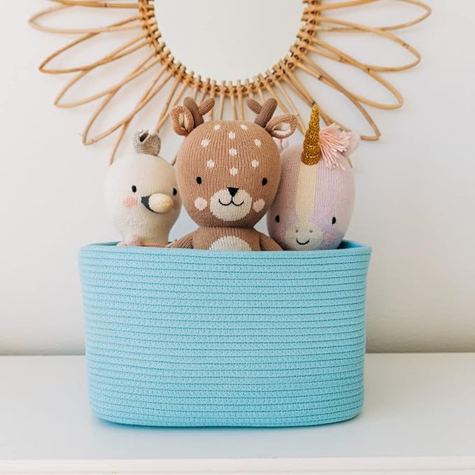 OrganiHaus Blue Basket for Shelves, Decorative Cloth for Organizing, Cotton Rope Storage Basket for Toys, Small Woven Baskets for Storage