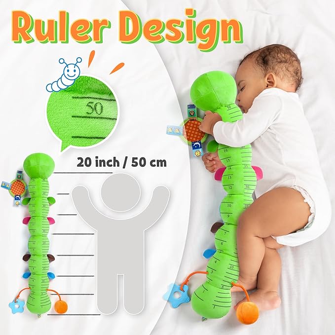 LIGHTDESIRE Baby Toys Musical Caterpillar,Infant Toys Stuffed Animals with Ruler Design,Mirror,Pull String&Ring Bell,Baby Teething Toys for Tummy Time Toys Newborn Gift 3 6 12 Months(Green,Leafy Limb)