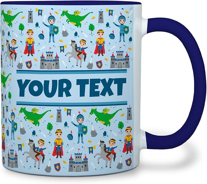 Personalized Mug for Kids - Princes - Custom Name/Text, Ceramic Hot Chocolate/Cocoa/Coffee Cup for Boys, Birthday/Christmas/Holiday Gift - 11 oz, Navy Blue Handle