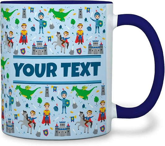 Personalized Mug for Kids - Princes - Custom Name/Text, Ceramic Hot Chocolate/Cocoa/Coffee Cup for Boys, Birthday/Christmas/Holiday Gift - 11 oz, Navy Blue Handle