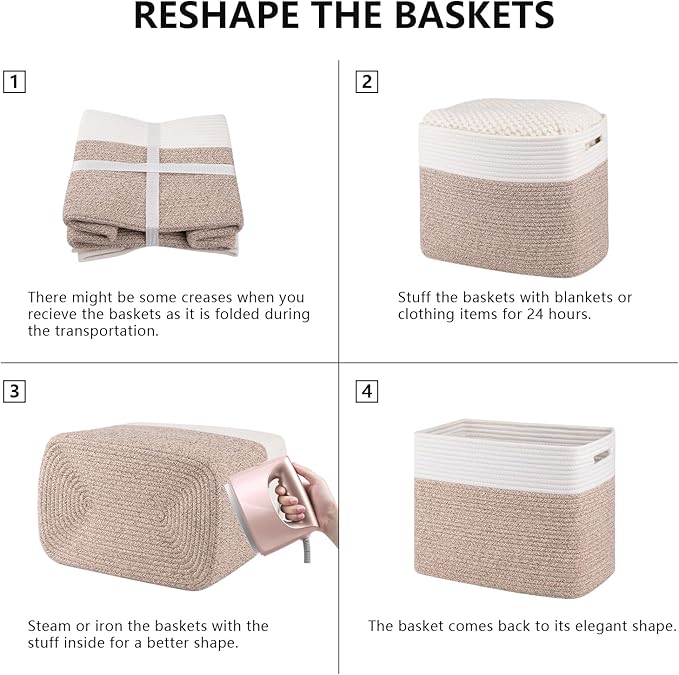 OIAHOMY Storage baskets for Shelf, Toy Storage Basket, Collapsible Storage Bins, Blanket Basket Living Room, Closet Storage for Bedroom, 16.5 x 13 x 12 Inches-Pack of 2-Brown