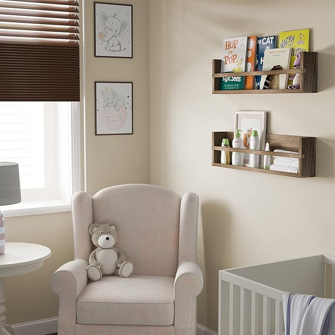 brightmaison Polynez 30" Floating Shelves for Nursery & Kids Room - Wall Multiuse Book Shelves, Set of 2 Brown Wood