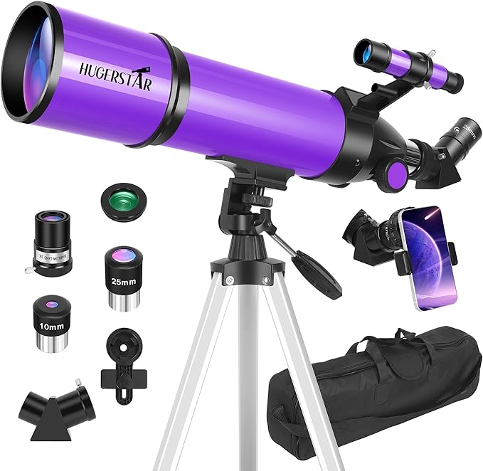 Telescope, Telescope for Adults & Kids & Astronomy Beginners, 80mm Aperture 600mm Portable Refractor Telescopes Fully Multi-Coated Optics with AZ Mount Tripod, Phone Adapter and Moon Filter
