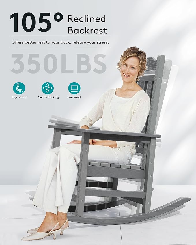 SERWALL Oversized Outdoor Rocking Chair, All Weather Patio Rocking Chair - Image 3