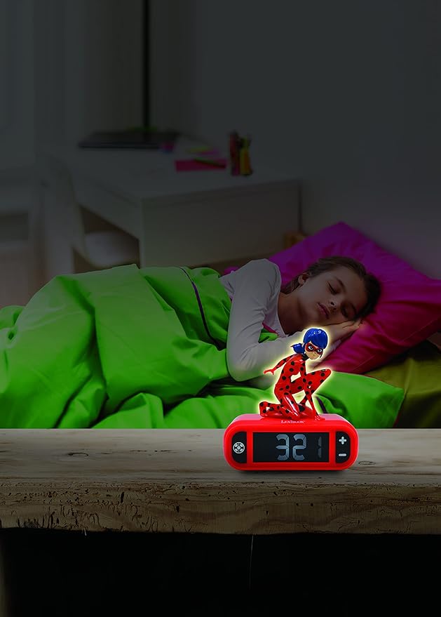 LEXiBOOK - Miraculous Digital Alarm Clock with Night Light Snooze, Clock, Luminous Ladybug, Red Colour - RL800MI
