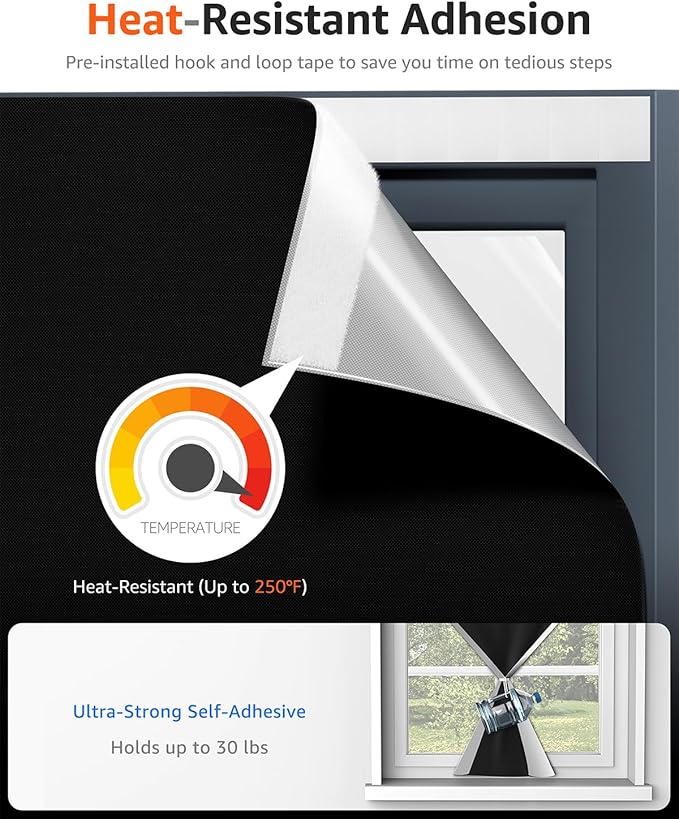 Sumobaby Blackout Curtains for Bedroom Portable 59"x63",No Drill Blackout Shades with Upgraded Hook&Loop Tapes,100% Black Out Window Cover,Thermal Insulated Blinds for Bedroom,Nursery(1 Panel,Black)