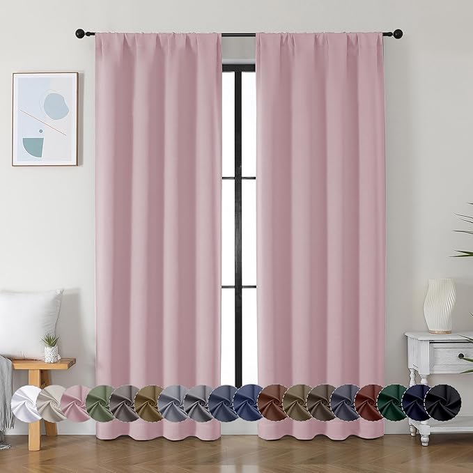 Simplebrand Ava Blush Blackout Curtains for Bedroom 84 Inch Length 2 Panels Set, Solid Thermal Insulated Privacy Nursery Window Treatment Curtains Blackout Drapes, W40 x L84 Inch, Blush