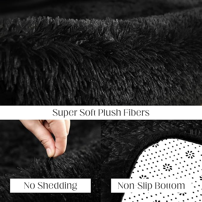 Black Rug, 4x5.8 Area Rugs for Living Room, Soft Plush Area Rugs for Bedroom, Non-Slip Indoor Carpet for Nursery, Study Room, Playroom