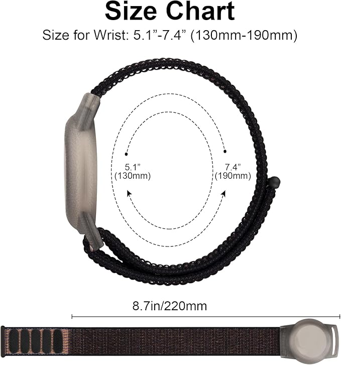 Kids Wristband Protective Case Compatible with Apple AirTag, Adjustable Nylon Bracelet for Air Tag GPS Tracker Holder with Anti Lost Watchband for Toddler Child Kids (Black)