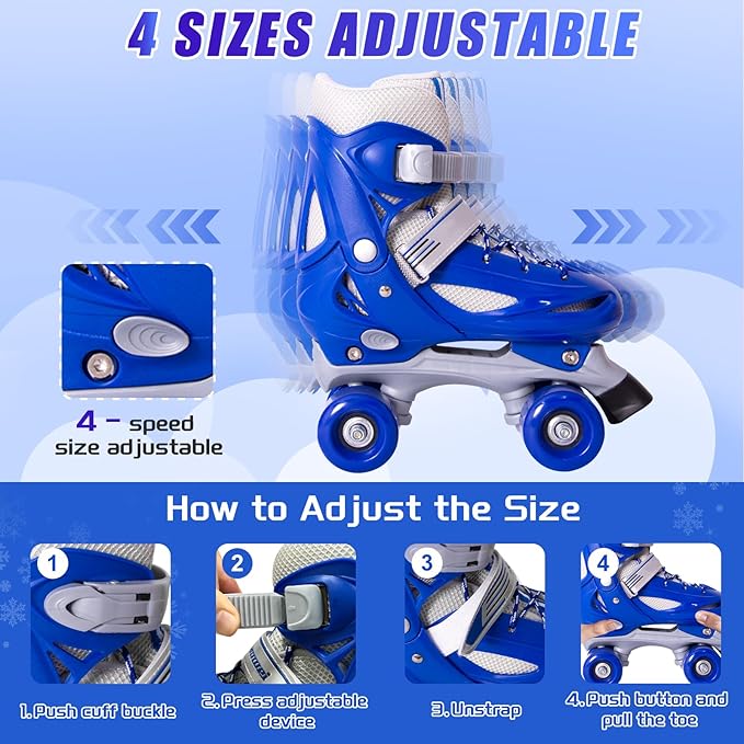 Rainbow Toddler Roller Skates - Size 4 Adjustable | Light Up Quad Skates for Girls & Boys Beginners Aged 3-12