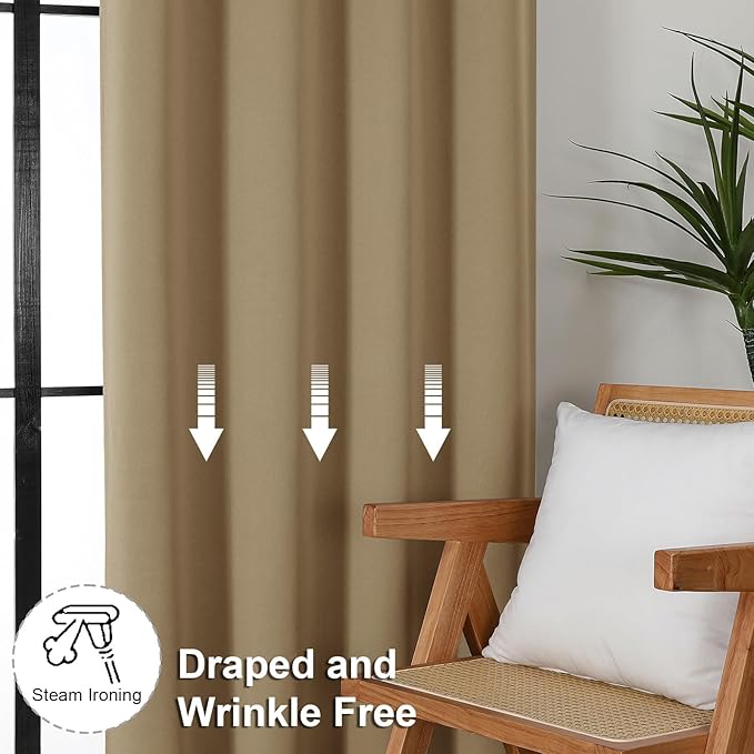 Simplebrand Ava Taupe Blackout Curtains for Bedroom 84 Inch Length 2 Panels Set, Solid Thermal Insulated Privacy Living Room Window Treatment Curtains Blackout Drapes, W40 x L84 Inch, Taupe