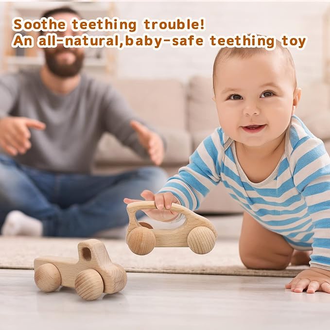 TOY Life Wooden Toys Cars, Montessori Toys for Babies 0-6-12 Months, Rattle Toy Cars for Toddlers 1-3, Christmas Wooden Baby Toys Gift 1 Year Old, Baby Boy Nursery Decor, 1 Year Old Boy Birthday Gift