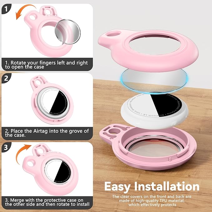 Upgrade Waterproof Airtags Holder with Apple Airtags Keychain, Hard PC Air Tag Case, Anti-Scratch & Shock Air tag Holder,Men's Women's Keyrings & Keychains, for Dog,Car Key,Luggage -Pink