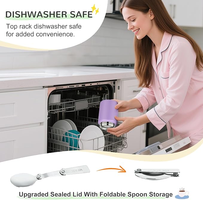 Soup Thermo for Hot Food Kids 16oz Insulated Food Jar Leakproof Thermo Lunch Container for Kids Wide-Mouth Stainless Steel Lunch Box for School with Handle Folding Spoon(3+)