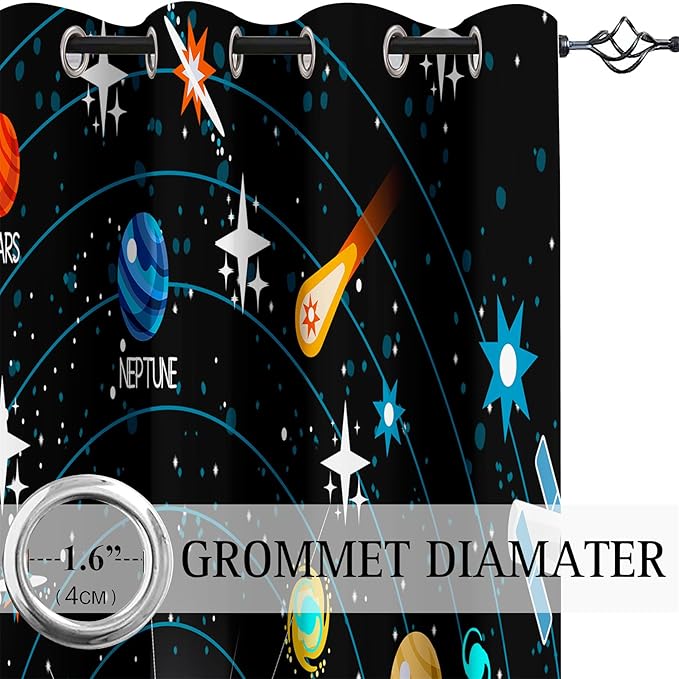 Solar System Curtain Panels - 2Pcs 82" x 63" 95% Blackout Outer Space Curtains for Boys Bedroom Grommet Room Darkening Galaxy Planets Themed Curtains for Living Room