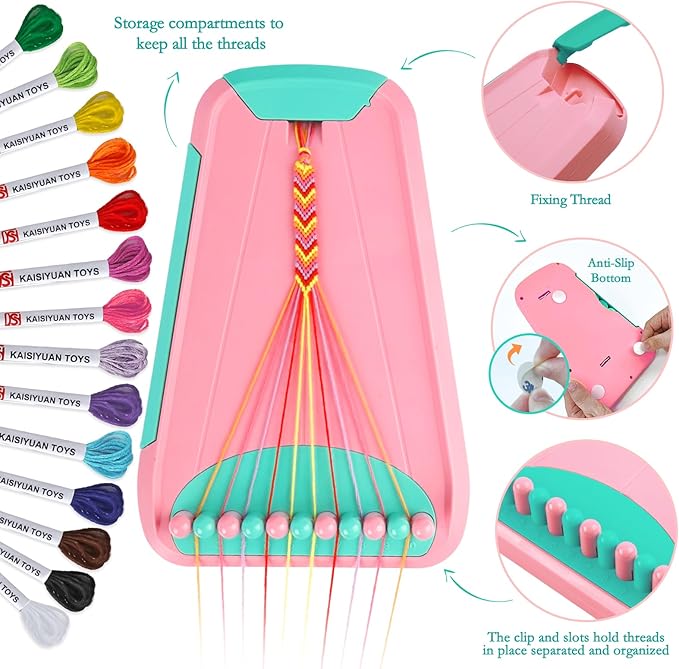 Friendship Bracelet Making Kit for Girls, Arts and Crafts Bracelets String Maker Kit for Kids Ages 8-12 Christmas Birthday Gifts (Pink with Green)