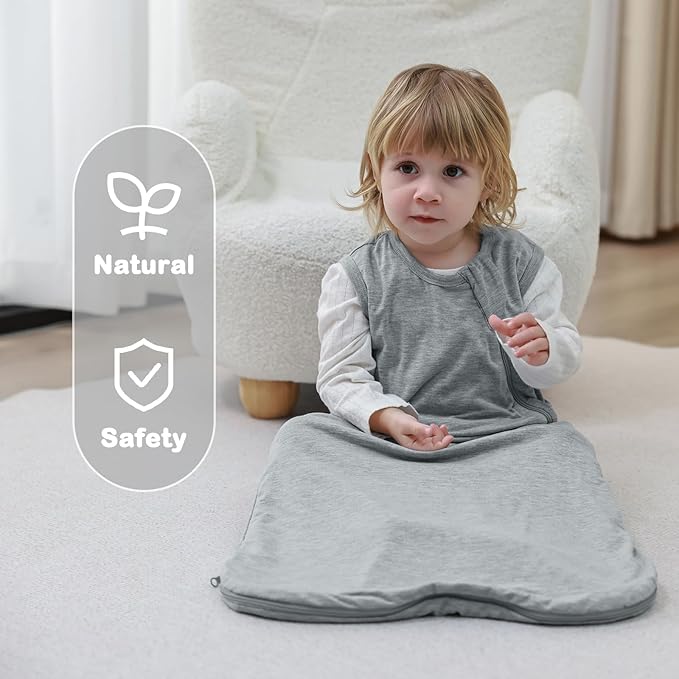 Mosebears Unisex Baby Sleep Sack 1.0 TOG, Supersoft Rayon Made from Bamboo Wearable Blanket with 2-Way Zipper (Grey,18-36 Months)