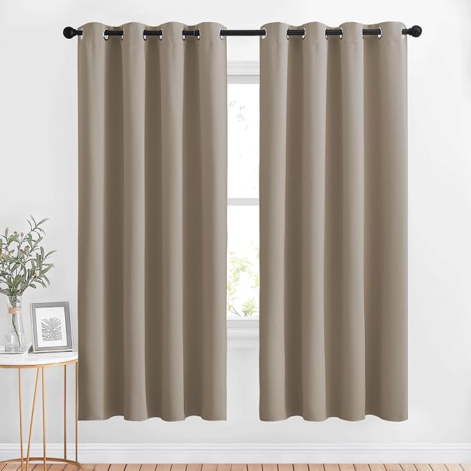 NICETOWN Bedroom Blackout Curtains and Drapes - Energy Smart Thermal Insulated Solid Grommet Blackout Draperies for Living Room (2 Panels, 52 inches x 72 inches, Taupe)