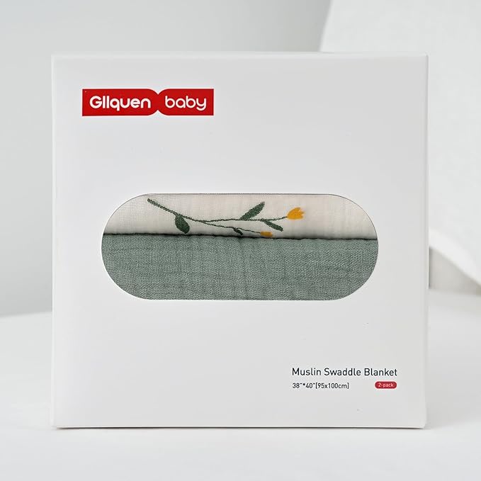 GLLQUEN BABY 2-Pack Muslin Swaddle Blankets for Unisex, Baby Swaddle Blanket for Boys and Girls, Soft Breathable Receiving Blankets Neutral, Newborn Essentials, Registry & Gift, 40 x 38 inches