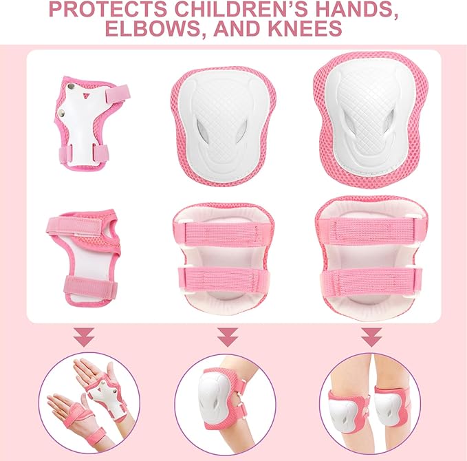 KAMUGO Kids Bike Helmet Set, Toddler Helmet for Ages 2-8 Boys Girls with Sports Protective Gear Set Knee Elbow Wrist Pads for Skateboard Cycling Scooter Rollerblading