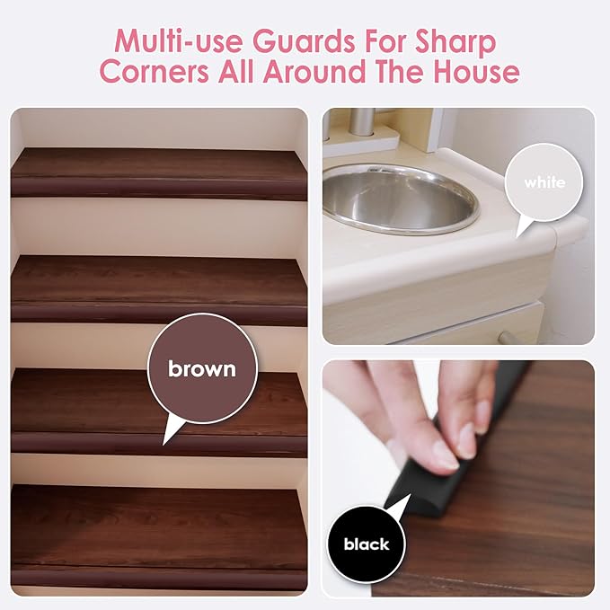Baby Proofing Corners and Edges Protector Guards (16.5FT Edge +8 Corners), Soft Rubber Foam Edge Protector with Removable Double Sided Tapes, Furniture Table Bumper Guard for Baby Safety-Brown