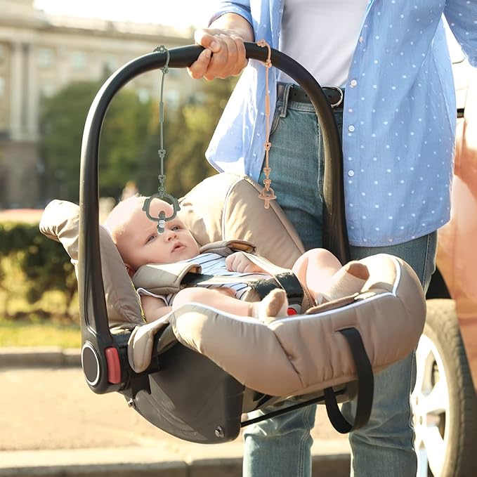 Toy Safety Straps, Silicone Pacifier Clips, Adjustable Stretchable Sippy Cup Straps for Strollers, High Chair, Cribs, Hanging Baskets, Car Seat, Shopping Trolley, 2 Pack (Ether+Sage)