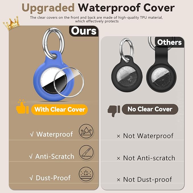 Upgrade Waterproof 4 Pack Airtags Holder with Apple Airtags Keychain, Hard PC Air Tag Case, Anti-Scratch & Shock Air tag Holder, Men's Women's Keyrings & Keychains -Black+Blue