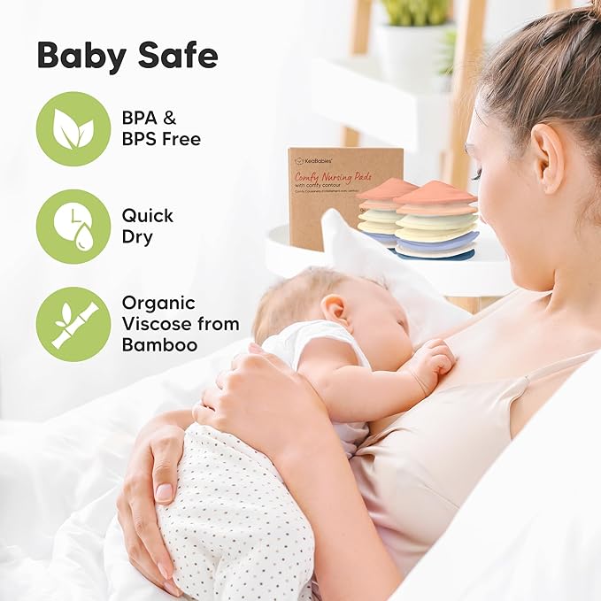 Organic Nursing Pads - 14 Washable Viscose Derived from Bamboo Breastfeeding Pads, Wash Bag, Reusable Breast Pads for Breastfeeding, Nipple Pads for Breastfeeding Essentials (Sweetheart, L 4.8")