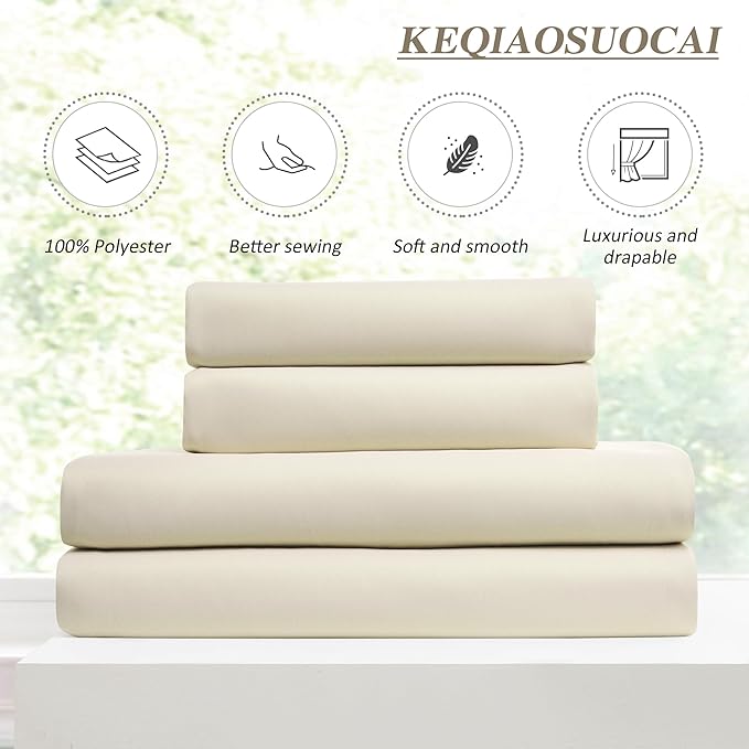KEQIAOSUOCAI Cream Beige Curtains 72 inch Wide x 108 inch Long 2 Panels - Thermal Room Divider Curtains for Bedroom/Living Room/Patio, Wide Width Pinch Pleated Ceiling Track Curtain Panel with Hooks