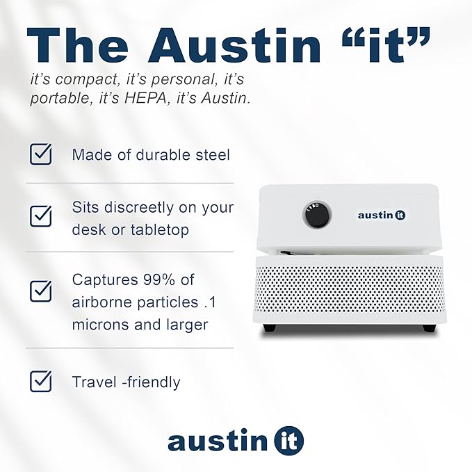 Austin Air it Room Air Purifier with VOC Carbon Wrap Air Filters - Personal Air Filter Single Room Air Purifiers - Portable Allergy Purifier - Stylish Tabletop Purifier for Dust, Model C100CC1