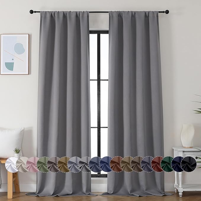 Simplebrand Ava Light Grey Blackout Curtains for Bedroom 96 Inches Long 2 Panels, Thermal Insulated, Energy Saving Living Room Window Treatment Curtains Blackout Drapes, W40 x L96 Inch, Light Grey