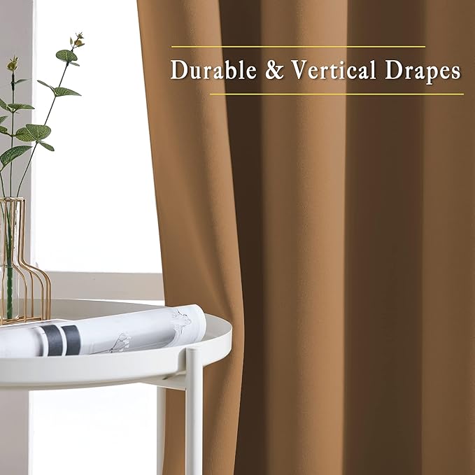 NICETOWN Insulated Curtains Blackout Draperies - Triple Weave Microfiber Home Thermal Insulated Solid Ring Top Blackout Curtains/Panels for Bedroom(Gold Brown, Set of 2, 46 x 90 Inch)