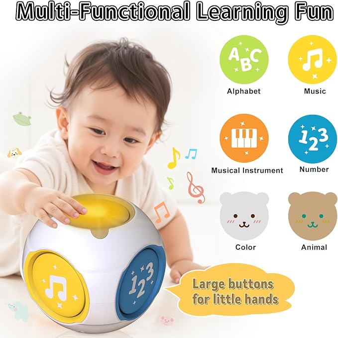 Bilingual Educational Baby Toy - Musical Learning Cube Baby Sensory Cube 6-in-1 with Lights Music for 6-18 Months, Toddler Activity Toy for Home Travel First Birthday Gift for 1 Year Old Boys Girls