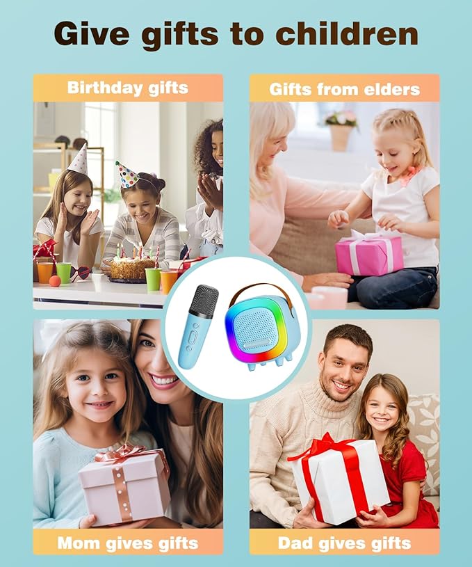 Mini Karaoke Machine Speaker for Kids Adults, Portable Bluetooth with 1 Wireless Microphones, Children's Day Birthday Gift Ideas for Toys for Teens Boys and Girls Aged 4, 5, 6, 7, 8, 9, 10, 11, 12+