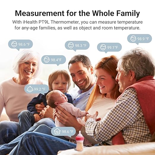 iHealth Infrared Digital Thermometer for Adults and Kids, Baby Thermometer with 3-in-1 Mode & 3-Color Prompt, Fever Alarm & Silent Mode, Forehead & Object Detection, 40 Memory Storages, PT9L, Blue