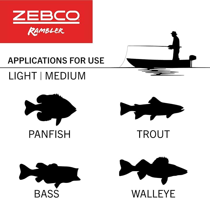 Zebco Rambler Fishing Reel and Rod Combo, Durable Fiberglass Rod with Built-in Carabiner, Patented No-Tangle Reel, Pre-Spooled with 8-Pound Zebco Fishing Line