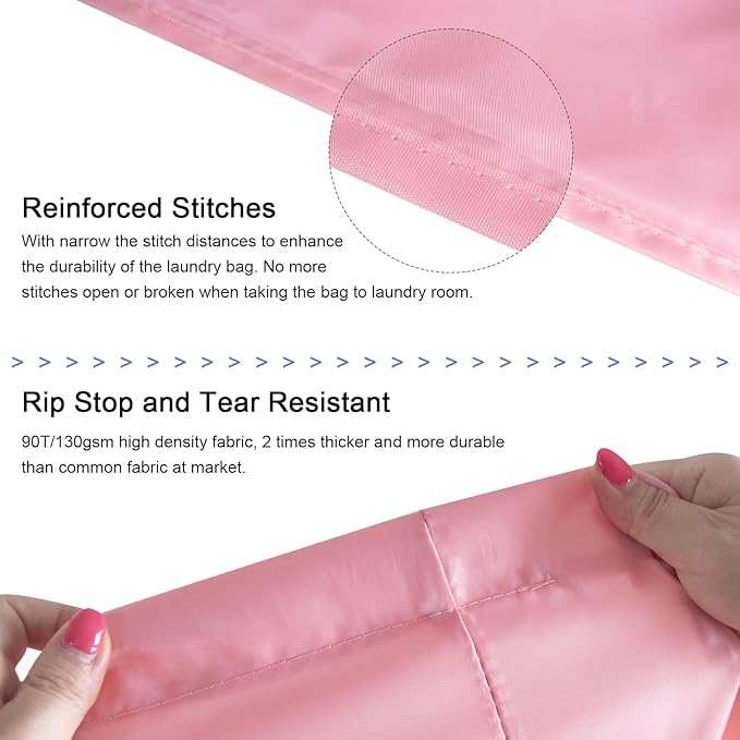 Polecasa Small Heavy Duty Laundry Bag with 130gsm Tear Resistant Fabric and Handles, Easy to Carry Durable Dirty Clothes Drawstring Bag, Perfect for College Dorm, Travel 21”x24”, Pink