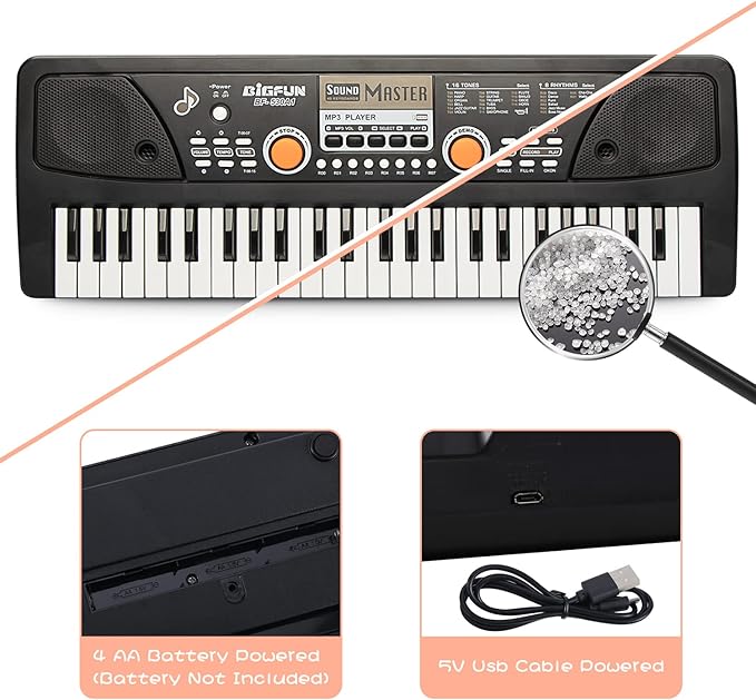 Raimy Piano Keyboard for Kids 49 Keys Portable Keyboard Piano Early Learning Educational Electronic Musical Instrument Toys Gifts for 3 4 5 6 7 8 9 Year Old Boys and Girls (Black)