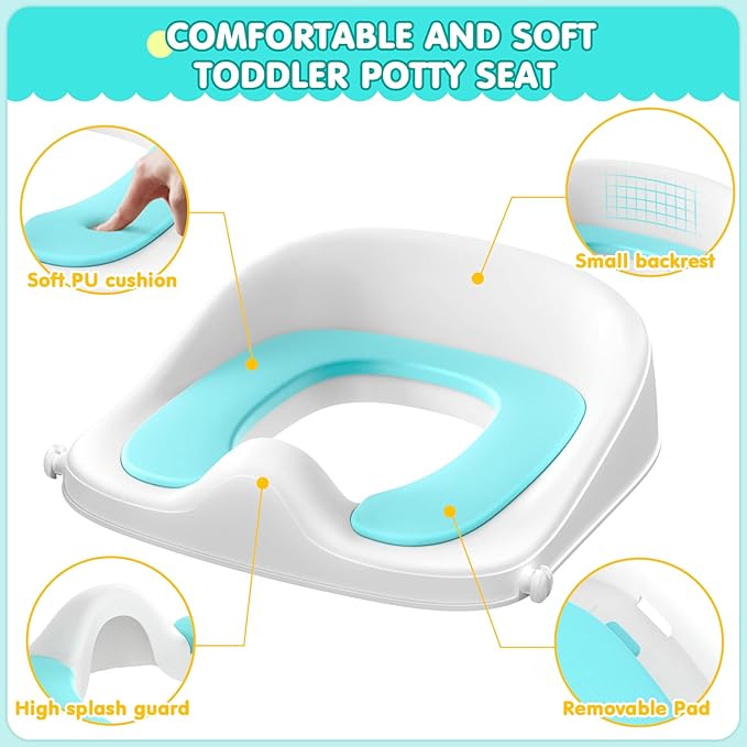 Gimars Upgrade Ultra-Stable 2 In 1 Multifunctional Toddler Potty Seat For Toilet with Setp Stool, Potty Traning Toilet For Boys Girls With Widened Ladder,Comfortable Safe Potty Seat With Handrail,Aqua