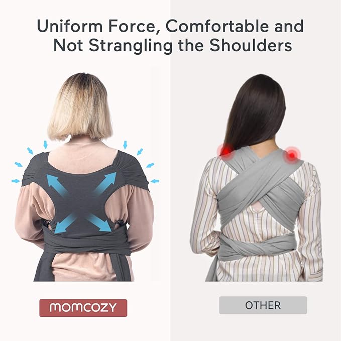 Momcozy Baby Wrap Carrier, Easy to Wear Infant Carrier Slings, Lightweight Hands Free Baby Sling, Adjustable Baby Carriers for Newborn to Toddler 8-35 lbs, Deep Grey