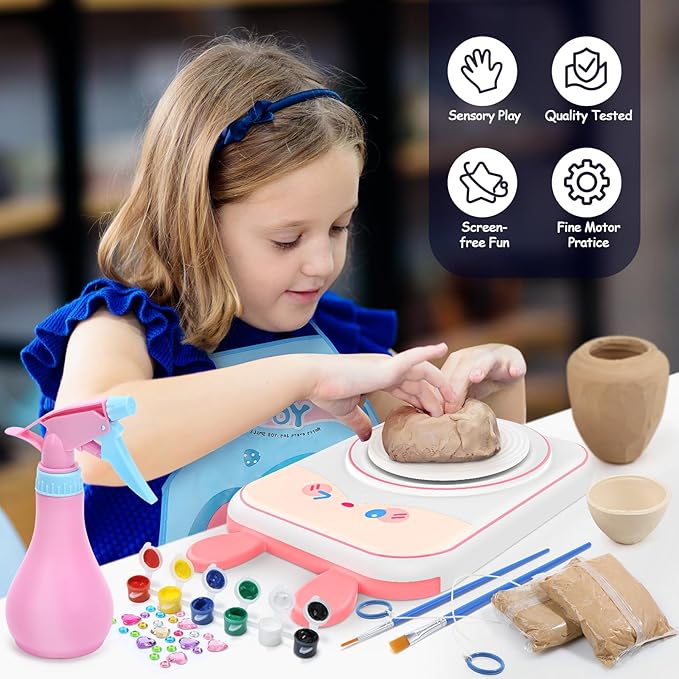 Skirfy Pottery Wheel for Kids Art Crafts Kits for Kids Ages 6-8 9-12 Clay Sculpting Tools & Painting Kit,Birthday Girls Toys 8-10,DIY Kits Clay Maker for Beginners