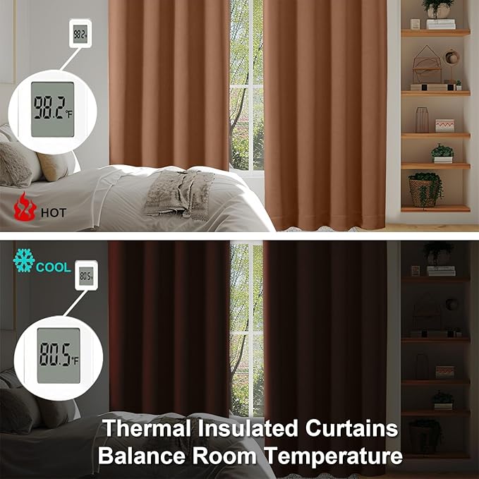 Simplebrand Ava Sun Baked Short Blackout Curtains for Bedroom 45 Inches Long 2 Panels Set, Solid Thermal Insulated, Energy Saving Window Treatment Curtains Blackout Drapes, W40 x L45 Inch, Sun Baked
