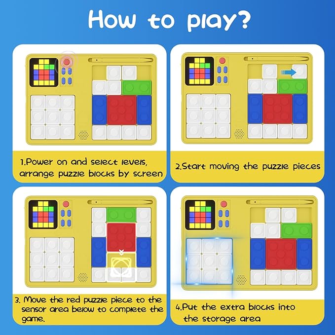 Slider Puzzle Games & LCD Writing Tablet for Kids 2 in 1,Drawing Pad with 500+Challenges Travel Games for Kids Age 4-8,Brain Teaser Puzzle Games Kids Drawing Tablet Toys for Boys Girls