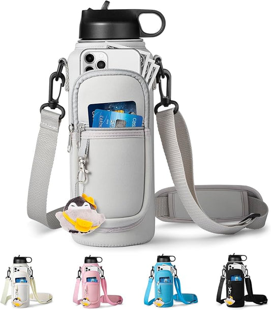 Water Bottle Holder with Strap for Hydroflask 32oz 40oz, Carrier Sling Bag with Phone Pocket Sleeve for Men Women Hiking Camping Travelling