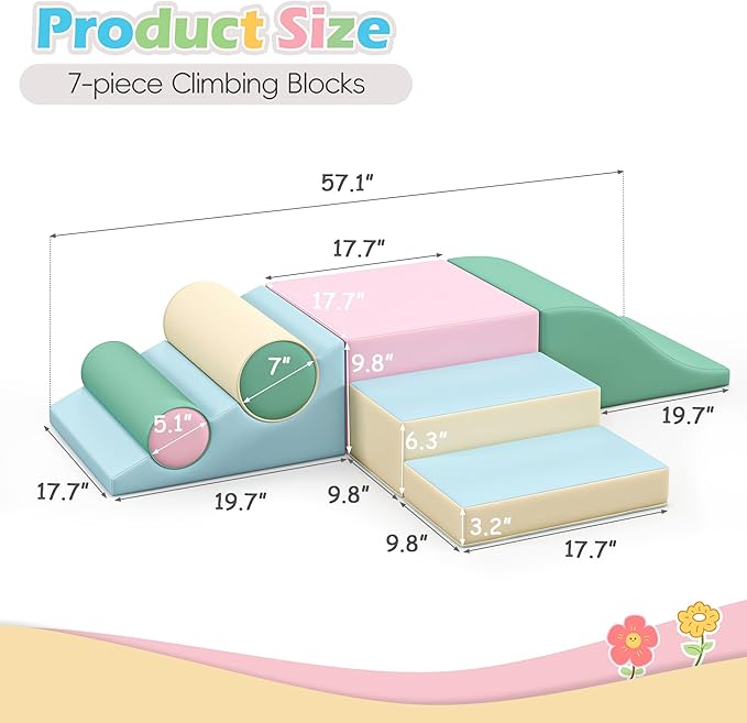 Soft Climbing Toys for Toddlers, Soft Foam Climbing Blocks, PU Leather Gym Climb & Crawl Soft Activity Playset, Indoor Climbing Toys Equipment for Kids and Children, Classic Grey, Macaron