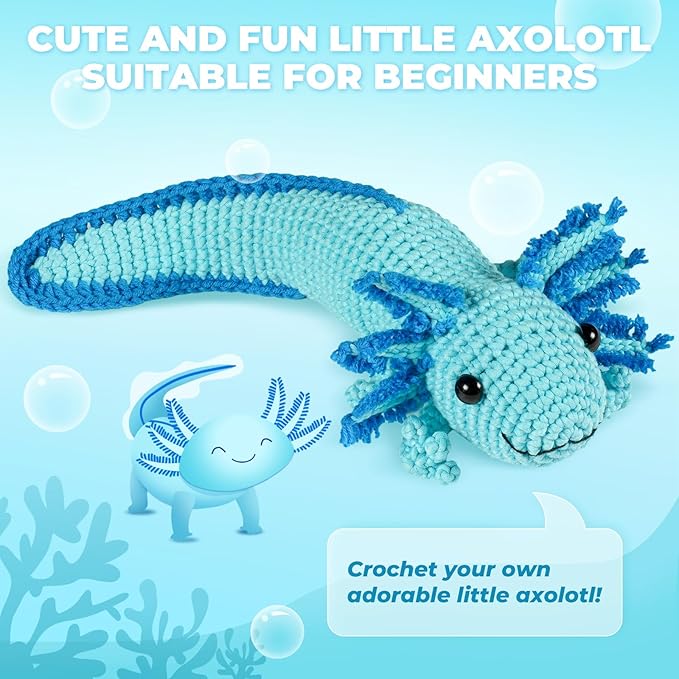 MOREJMTT Crochet Kit for Beginners, Crochet Animal Kits,Crocheting Kit for Starters, Learn to Crochet with Step-by-Step Video Tutorials, Beginner Crochet Kit for Adults(1 Pack Axolotl)