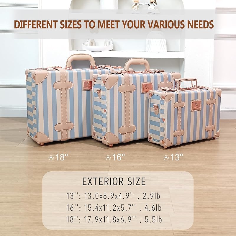 Unitravel Baby Keepsake Case, 13" Handmade Memory Storage Box, Newborn Keepsake Box, Vintage Suitcase for Baby Shower, Baptism, Naming Ceremony or Birthday (blue strip)