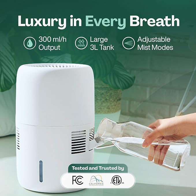 Humea Smart Evaporative Humidifier with WiFi & App Control - 3L Tank, 4 Speeds, 300ml/h - Quiet, Mist-Free, No White Dust - Nightlight - For Allergies, Dry Skin, Better Sleep - Beige