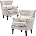 Set of 2 Mid-Century Modern Accent Chair, Linen Fabric Armchair w/Tufted by DMFurniture