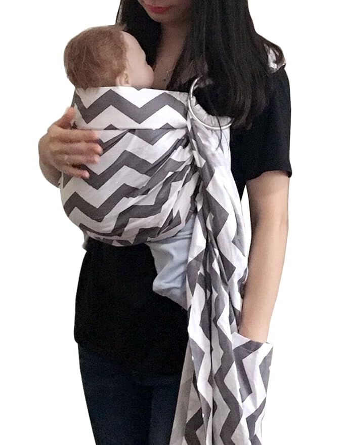 Ring Sling Baby Carrier, Soft Cotton Baby Sling Carrier Newborn to Toddler, Baby Wrap Carrier for Plus Size Parents, Perfect Shower Gift, Gray Wave